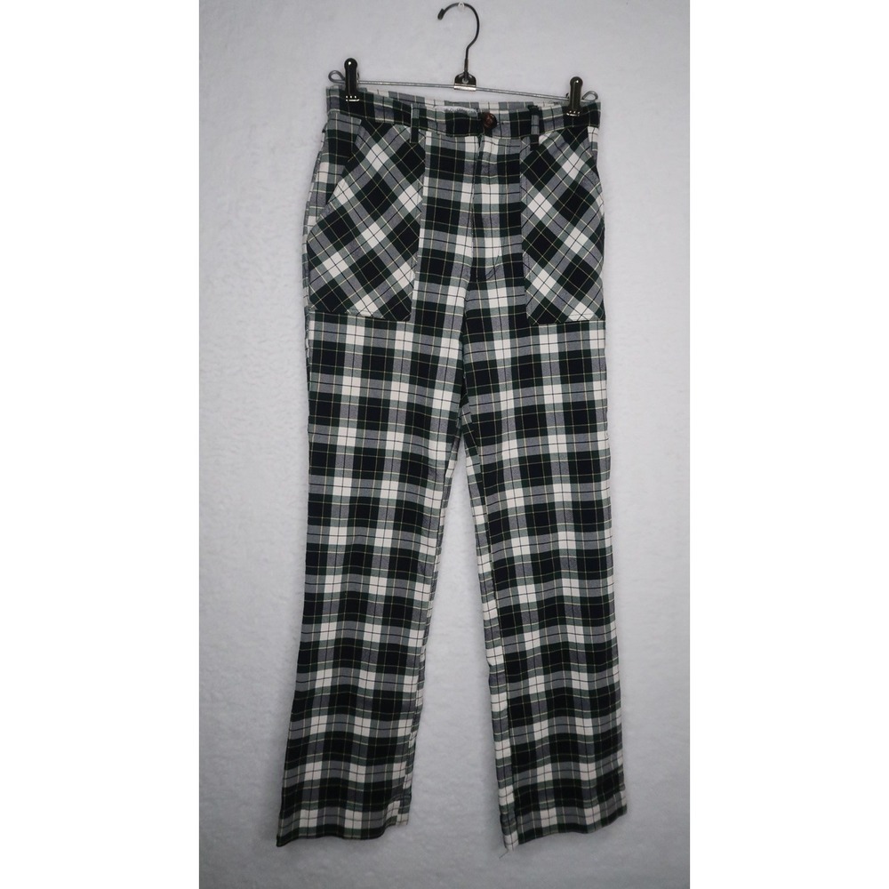 Urban‎ Outfitters Green Plaid Straight Leg Pants Pockets Women's Sz 2 Preppy